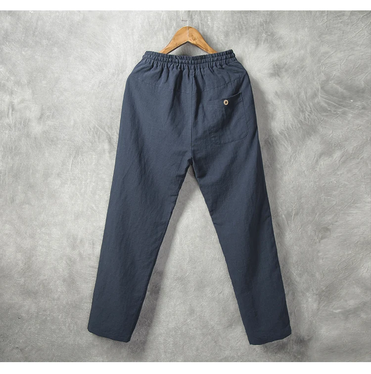 
OEM ODM Custom Spring Fall Straight Breathable Drawstring Loose Fit Men 100% Linen Pants 