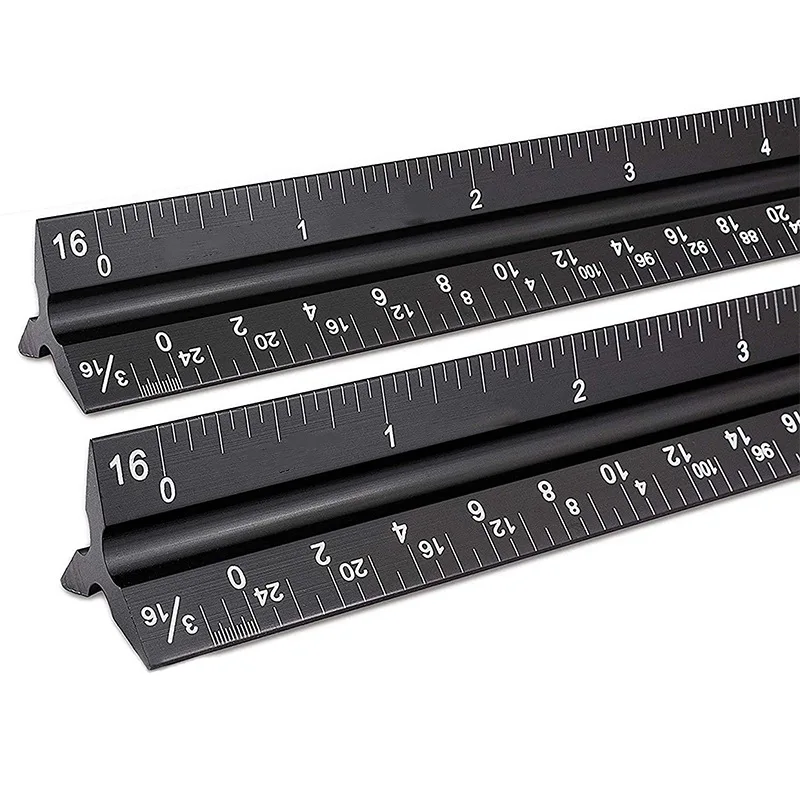 Engineering Scale Ruler Solid Aluminum Core 12 Inch Imperial Measurements Triangular Engineer Ruler