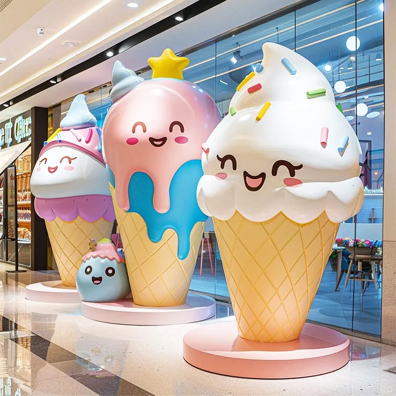 Shopping Mall Ice Cream Shops Outdoor Decor Sculpture More Color Large Fiberglass Giant Ice Cream Statue