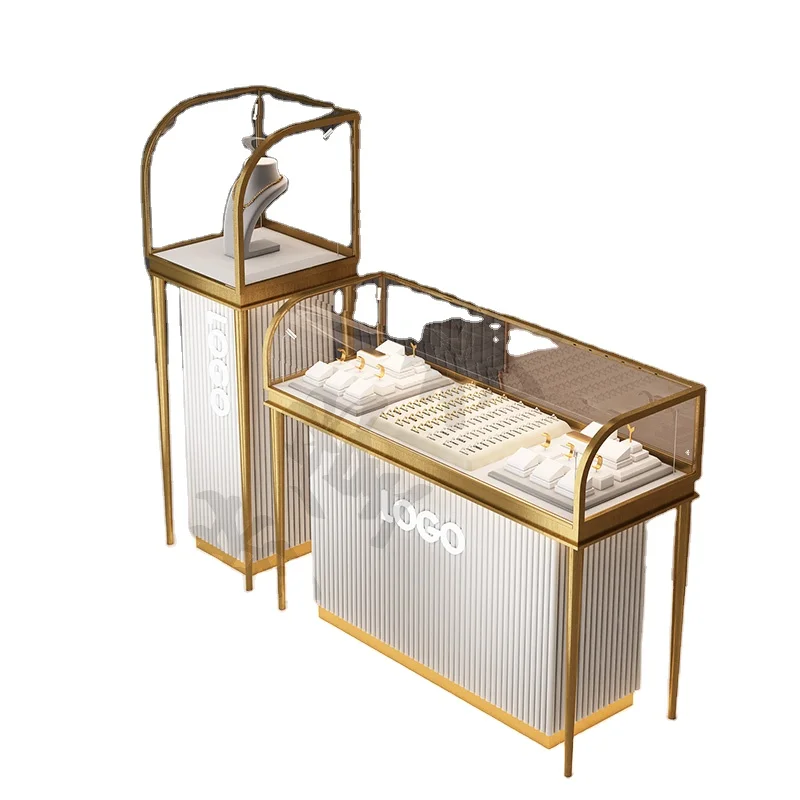 Custom Nice Fashion Golden White 60X22X38 INCHES Jewellery Display Cabinet Showcase Jewelry Showcase Display Cabinet