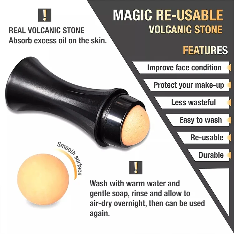 Easy Wash Volcanic Stone Oil Absorbing Face Roller, Oil Control 100% Nature Volcanic Facial Roller With No Battery