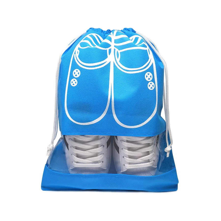 Fashional reusable non woven drawstring shoe bag with PVC window