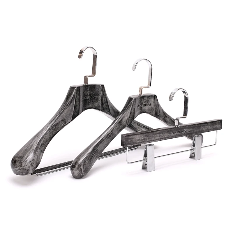 PREMIUM QUALITY CUSTOMIZATION LOGO WALNUT COLOR SUIT HANGERS WITH VELVET COVERED NON-SLIP BAR and EXTRA WIDE SHOULDER