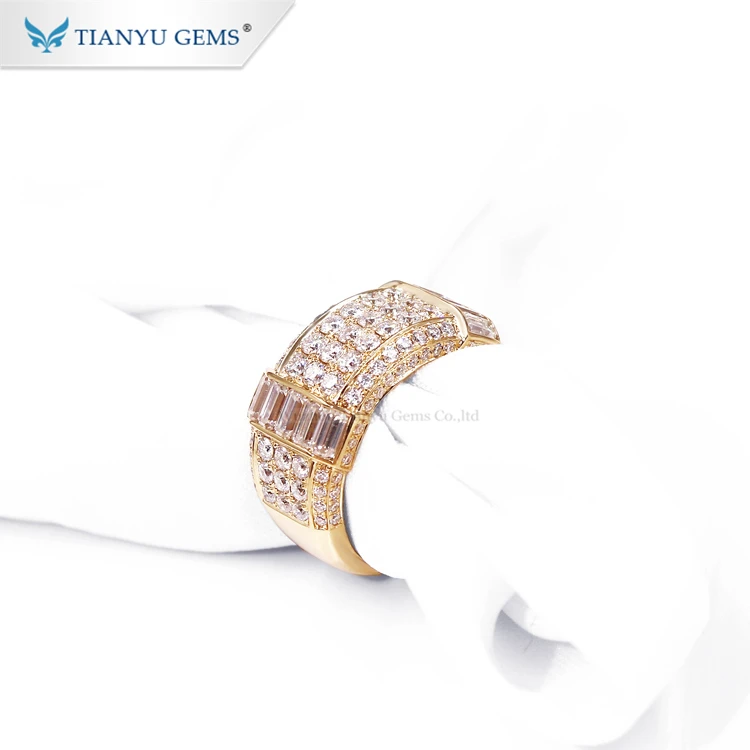 Tianyu Personalized Customized Baguette cut& Round Lab Diamond Gold Wedding Band Jewelry Ring For Men