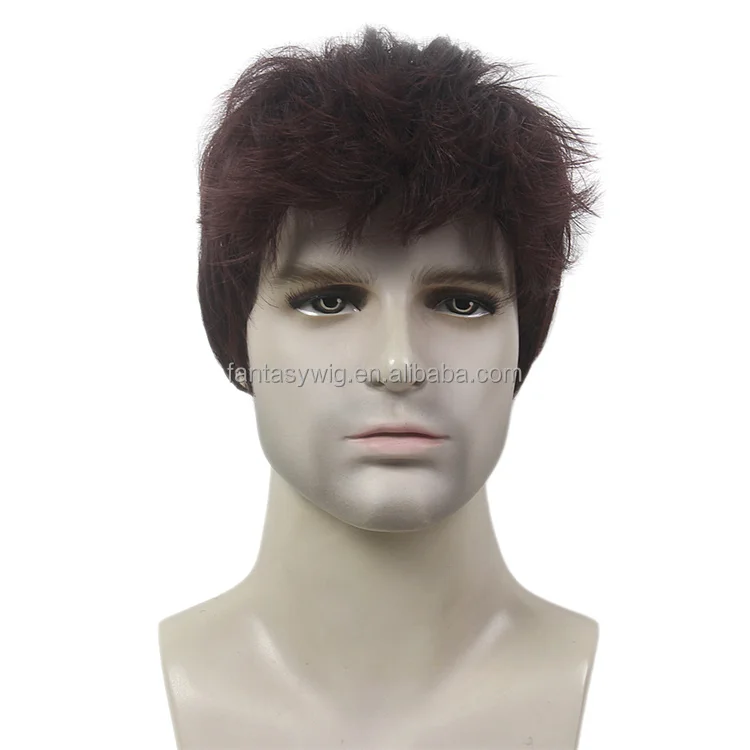 Trendsetting Yamato Series: 12' Spring Curl Wine Red Synthetic Hair Wig for Men