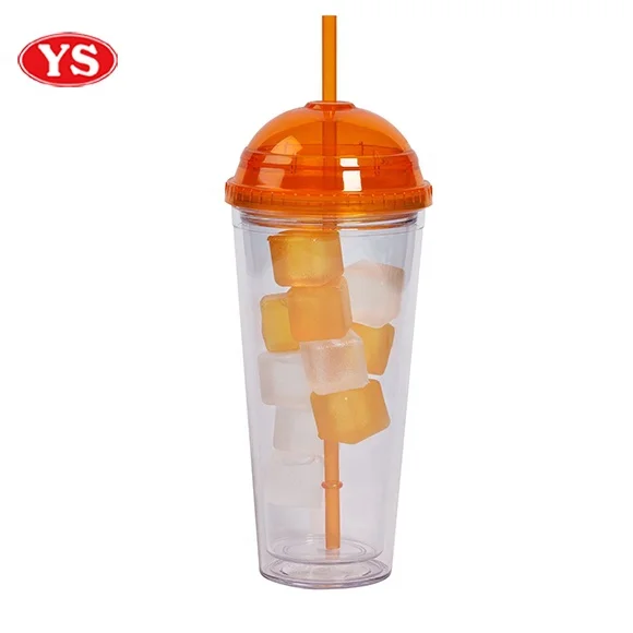 Promotional BPA Free 20 Ounce Double wall plastic acrylic tumbler with top dome lid with ice cube