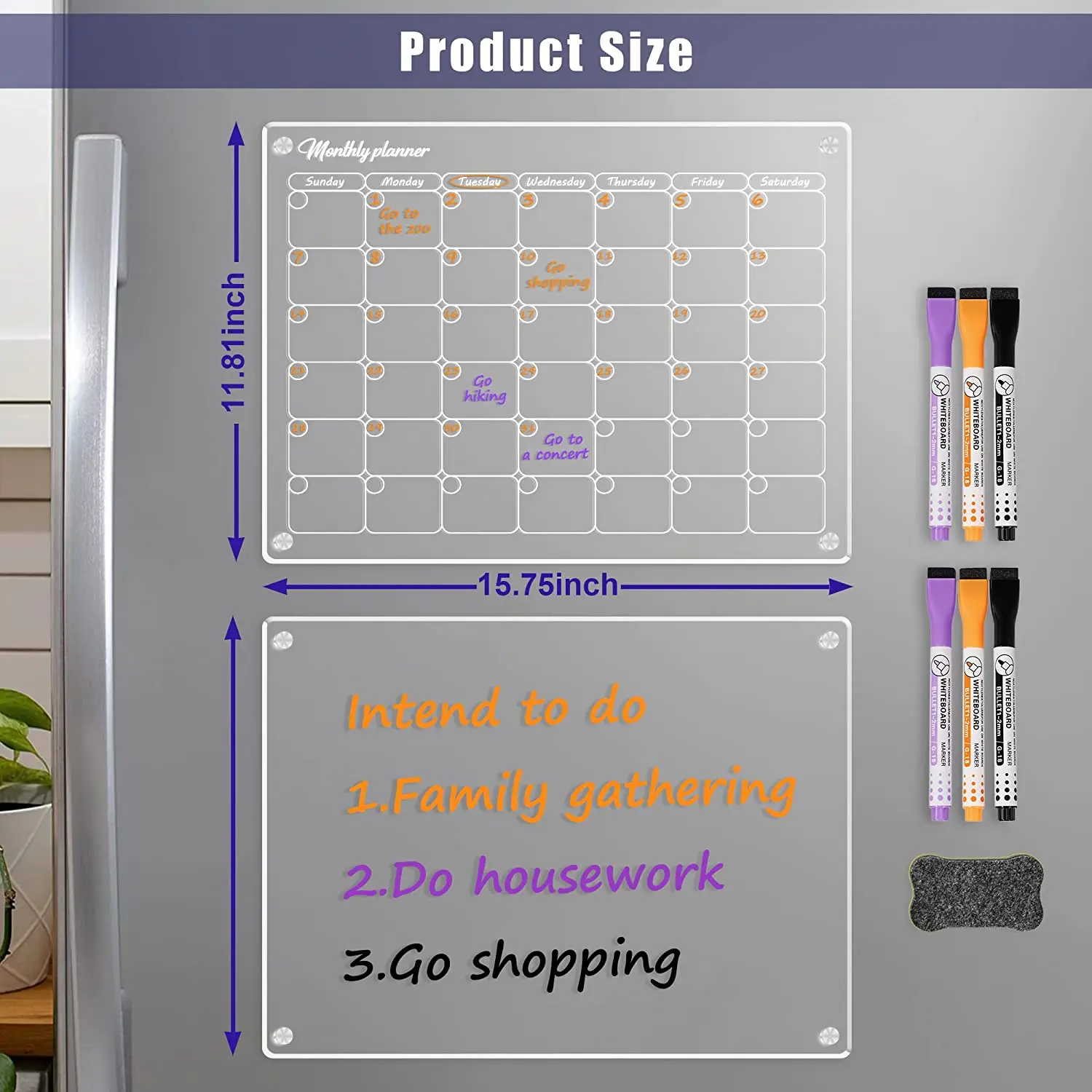 2023 Clear Acrylic Calendar Dry Erase Whiteboard  Reusable Acrylic Magnetic Fridge Calendar