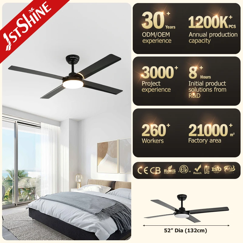 1stshine LED ceiling fan fancy smart remote OEM indoor ceiling fans with led light