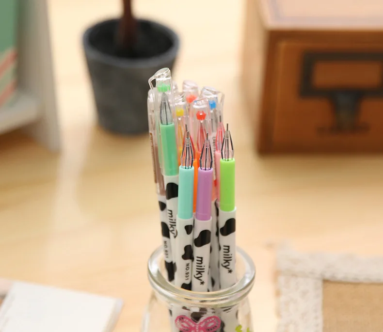 School Gifts cute gel ink Milky cow pens crystal diamond colorful writing pen 12 colors ink refill 0.35mm extra fine gel pens