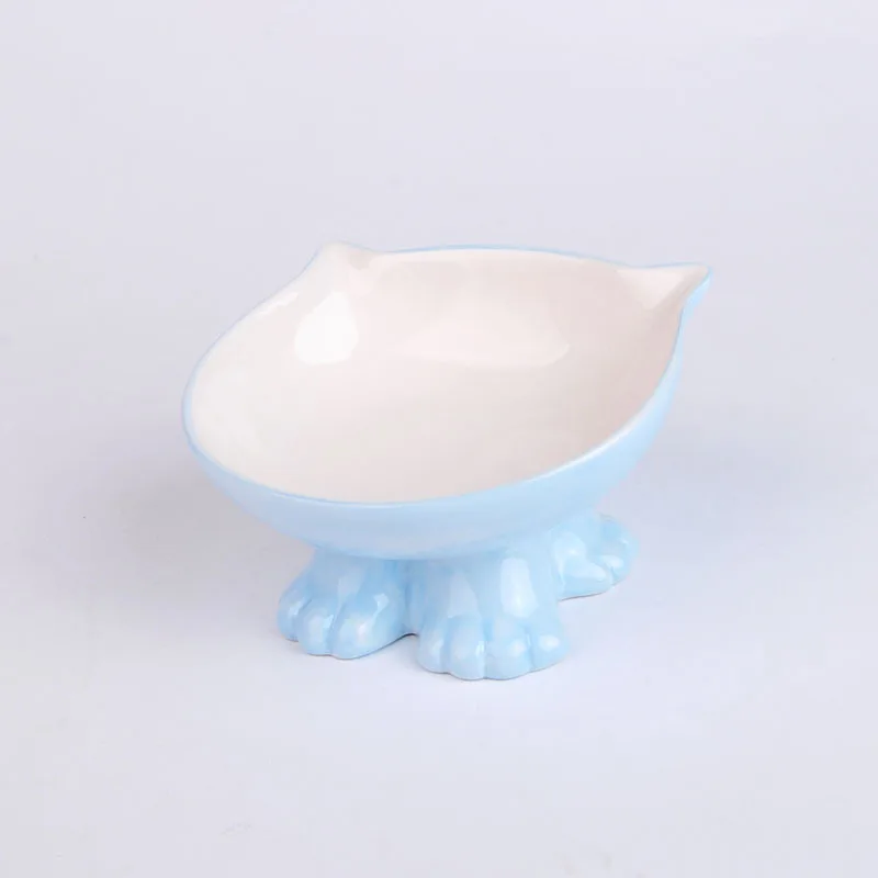 Wholesale Eco Friendly Light Pink High Foot Bevel Elevated Dog Bowl Ceramic Pet Bowl
