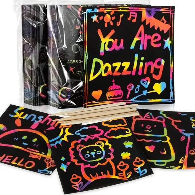 Scratch Paper Art Set 10 Sheets Rainbow Magic Scratch Art Black Scratch It Off Paper Crafts Notes Drawing Boards Sheet