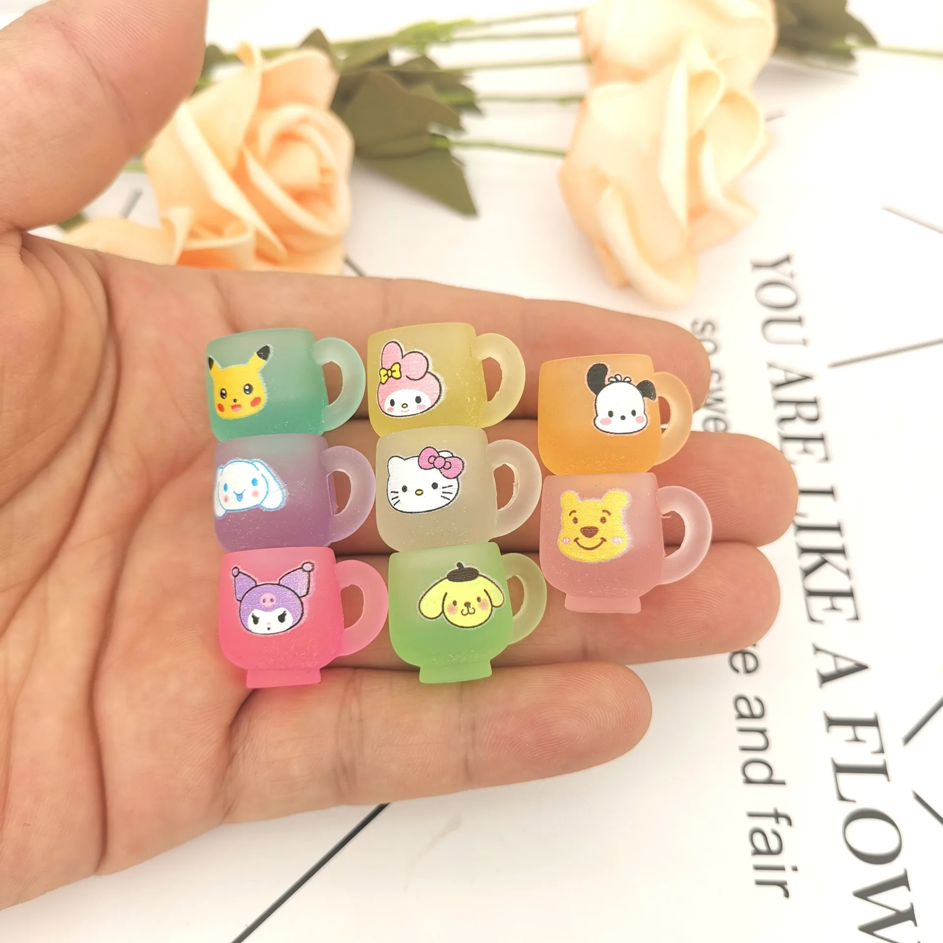 Glow in Dark Resin Charms Cartoon 3D Cup San rio Kitty Diy Decoration