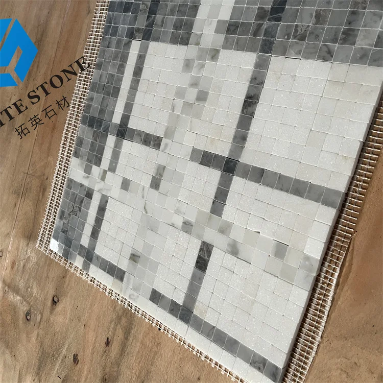 Gray white star marble mosaic tile wave mosaic stone tile white and pearl latest design geometric stone mosaic tile