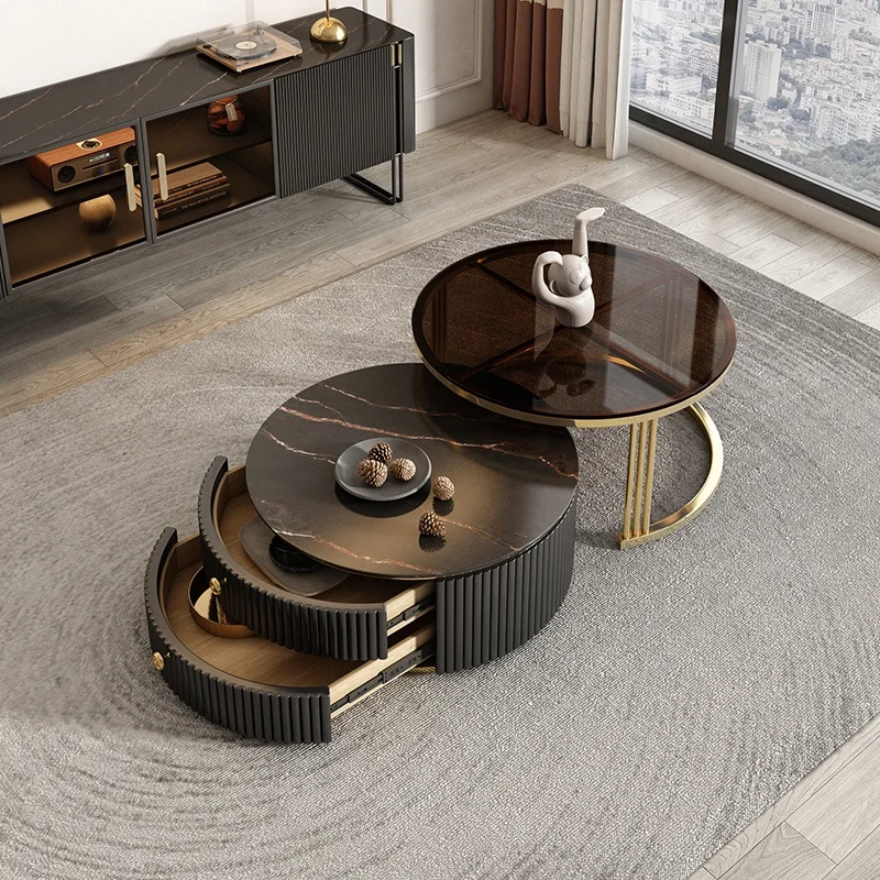 Luxury Coffee Tables Round Living Room Tables Black Marble Glass Modern Luxury Coffee Tables