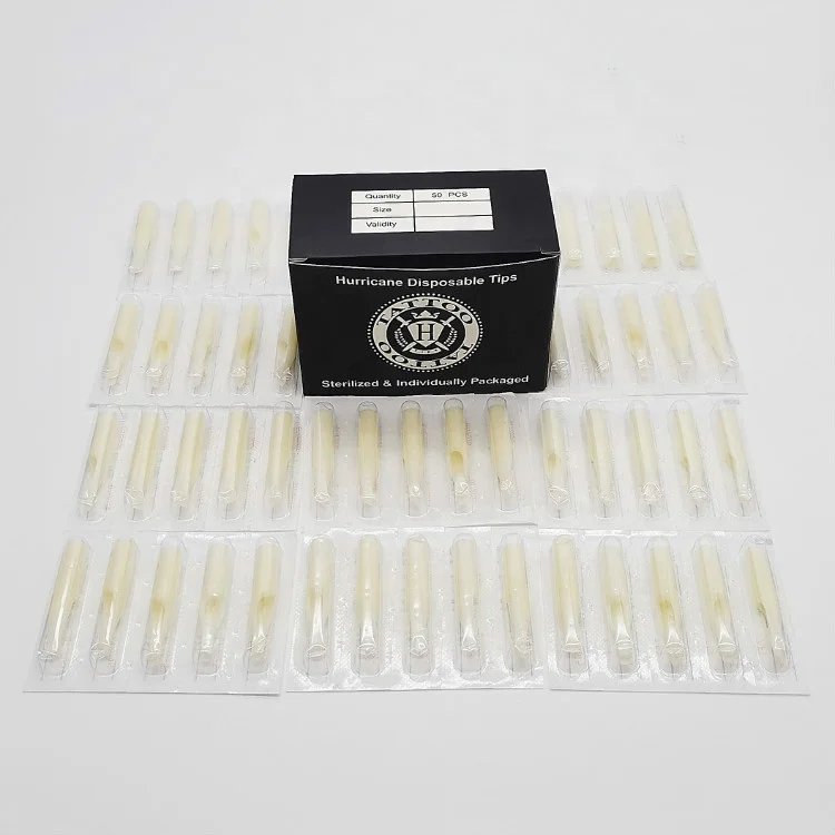 
Hurricane White Plastic tattoo needle Tip With Grip Stop 50MM Sterilized Disposable Tattoo Tips 