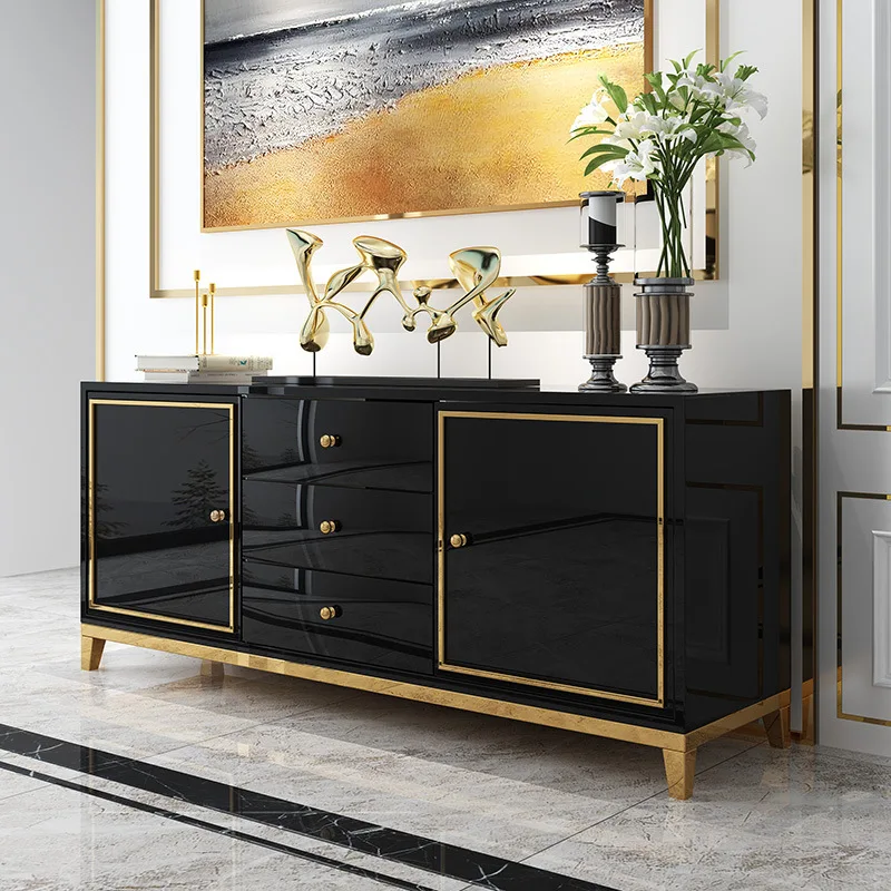 Modern Dining Room Furniture Wooden Cabinet Stainless Steel Console Table With Drawer Storage Sideboard Buffet