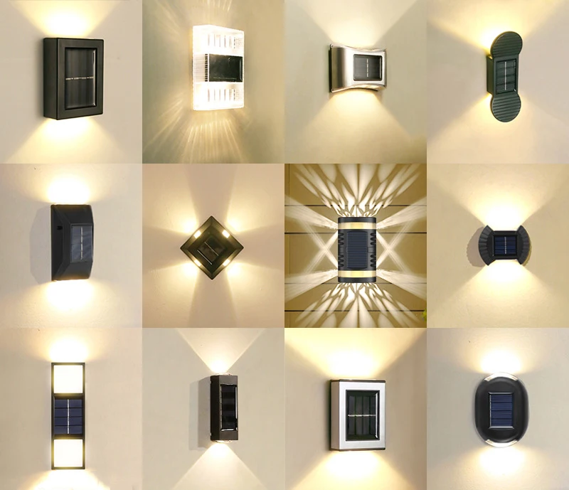 LED Solar Outdoor Wall Lamp Decorative Garden Courtyard Home Wall Light IP65 Waterproof Outdoor Lighting Up And Down Irradiation