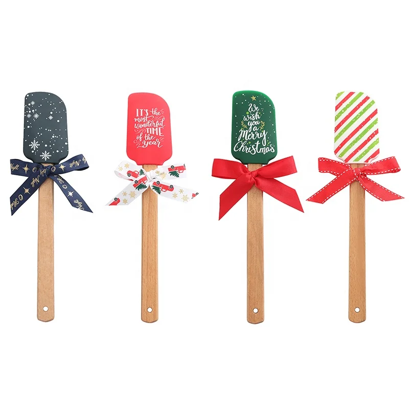 
Hot selling unique design 2pcs silicone Christmas baking set printing spatula and cookie cutter set baking tool 