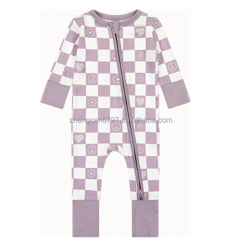 Custom Bamboo Fiber Jumpsuit Kids Cartoon Zipper Pajamas Cloud Pattern Long Sleeves Baby Girl Costume Romper