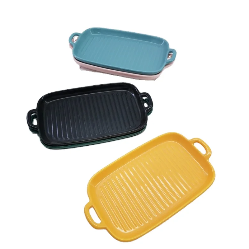 ZC Nordic Ceramic Rectangular Plate Restaurant Ornaments Household Tableware Oven Bread Baking Pan Sets Cake trays