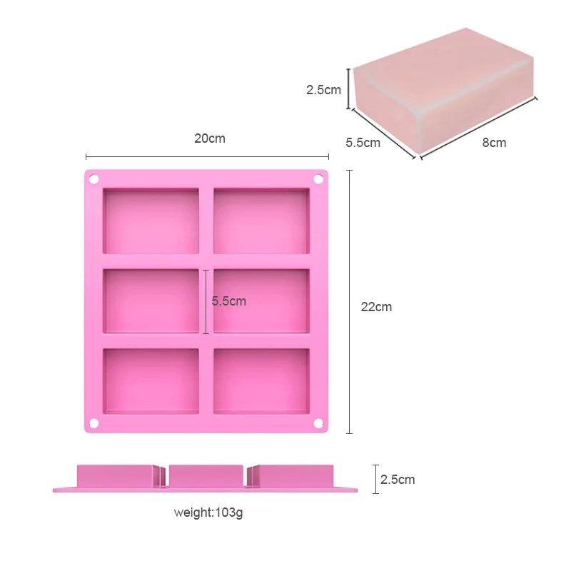 Hot Selling Rectangle 6 Cavity Soap Mold Silicone Non Stick DIY custom silicone mould