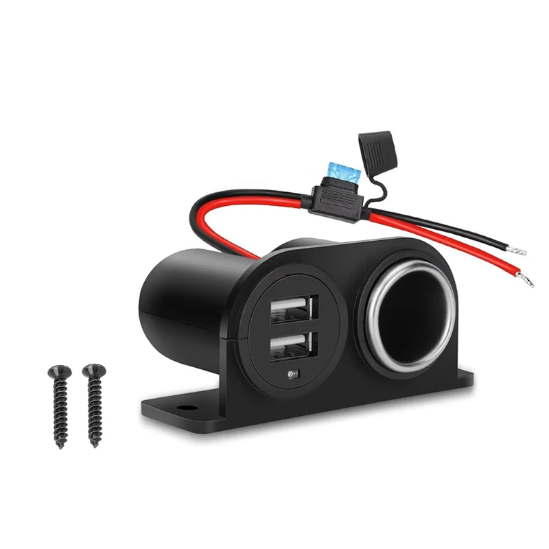 Dual USB Outlet Cigarette Lighter Socket Splitter with Blade Fuse 12V 4.2A Car Charger Power Adapter Replacement Waterproof Plug