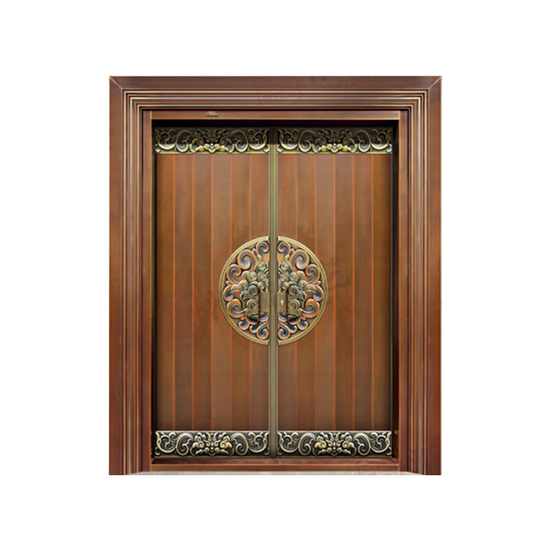 Traditional Chinese style relief design red copper security door villa main entrance anti-theft doors  exterior bronze gate