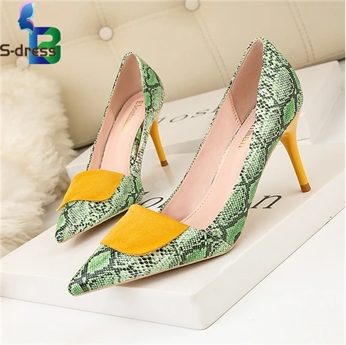 BC 2022 news women shoes trendy club snake skin sexy stiletto women high heel shoes for ladies Rubber Outsole Pumps