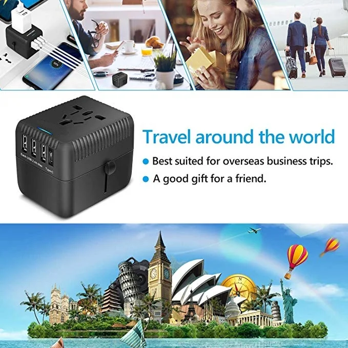 
2019 black travel adaptor conversion plug type c usb adapter with uk usa euro aus plug socket 