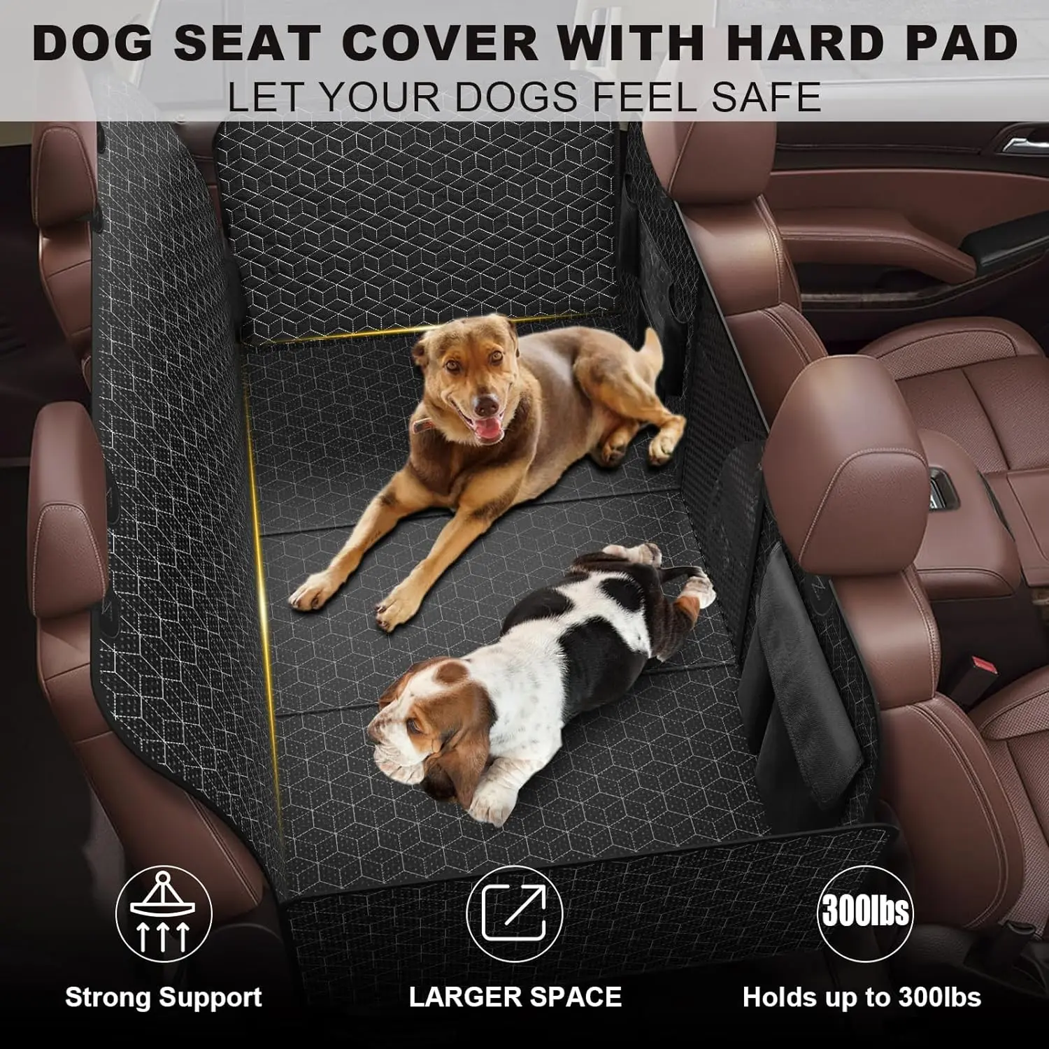 Back Seat Extender for Dogs Dog Hammock with Hard Bottom Back Seat Protector with Mesh Window and Storage Pocket for Car