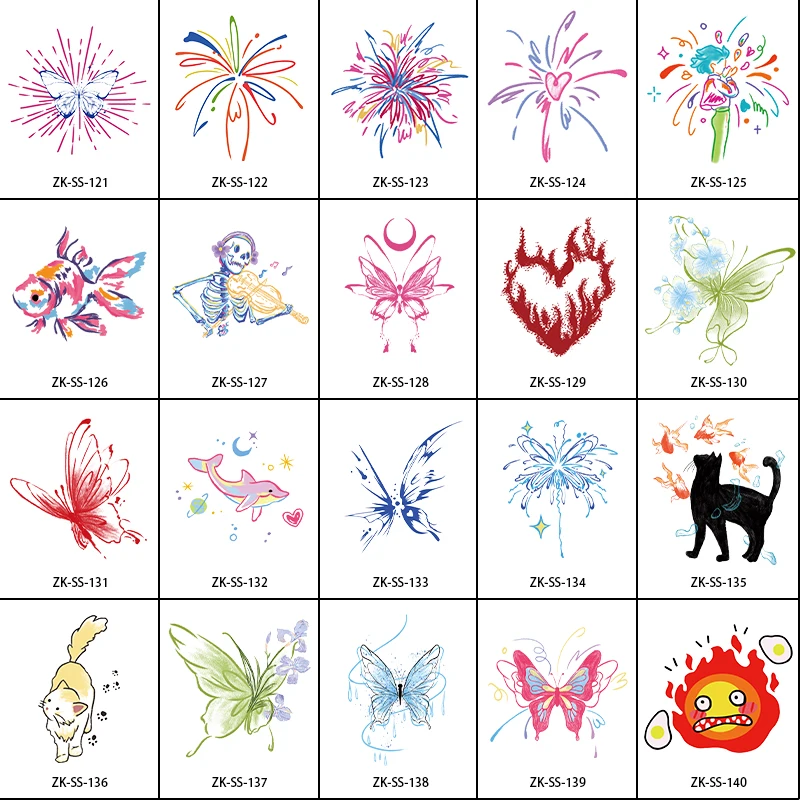 New Colorful Fireworks Cat Butterfly Fresh Tattoo Stickers for Girls Temporary Tattoo Stickers for Arms and Fingers