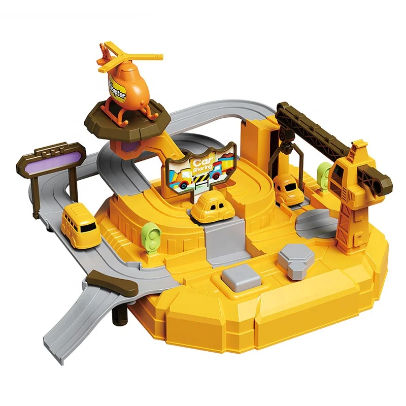 Tik Tok hot sale engineering adventure rail car set track toys cheap plastic table track city toy with mini car *2pcs