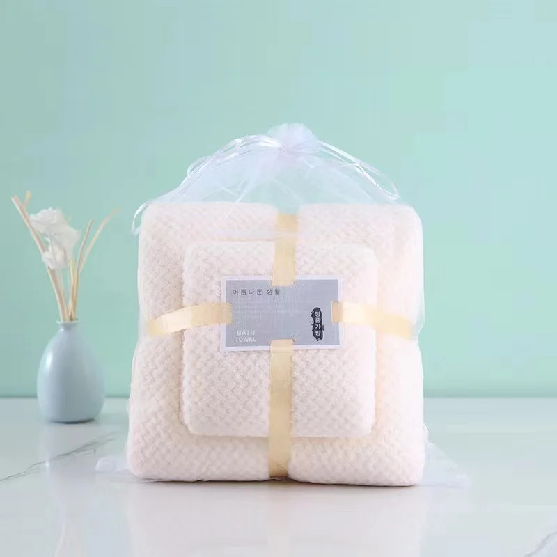 Embroidery Flower Pattern Bathroom Bath Face Soft Super Absorbent Coral Fleece Towel Gift Sets for Hotel Home