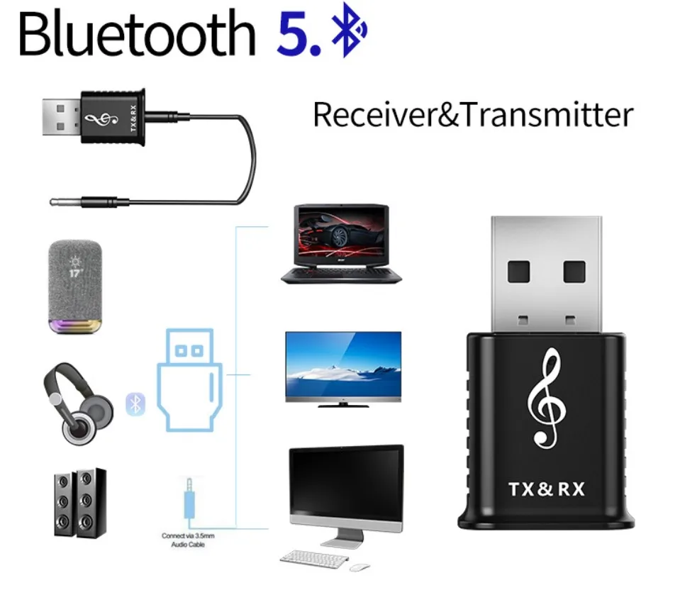 Лидер продаж, беспроводной приемник-передатчик BT 2 в 1, музыкальный адаптер 3,5 мм