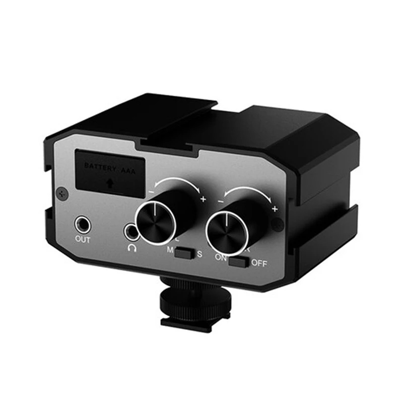 COMICA CVM-AX1 3.5mm Dual-Groups Audio Mixer Adapter with Real-time Monitoring for Canon Nikon Sony Panasonic DSLR Cameras