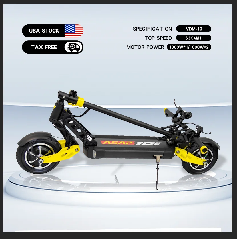 VDM 10 Yellow Color USA Warehouse Free Shipping 7 Days Delivery 2000w Dual Motor Foldable Electric Scooter Adults