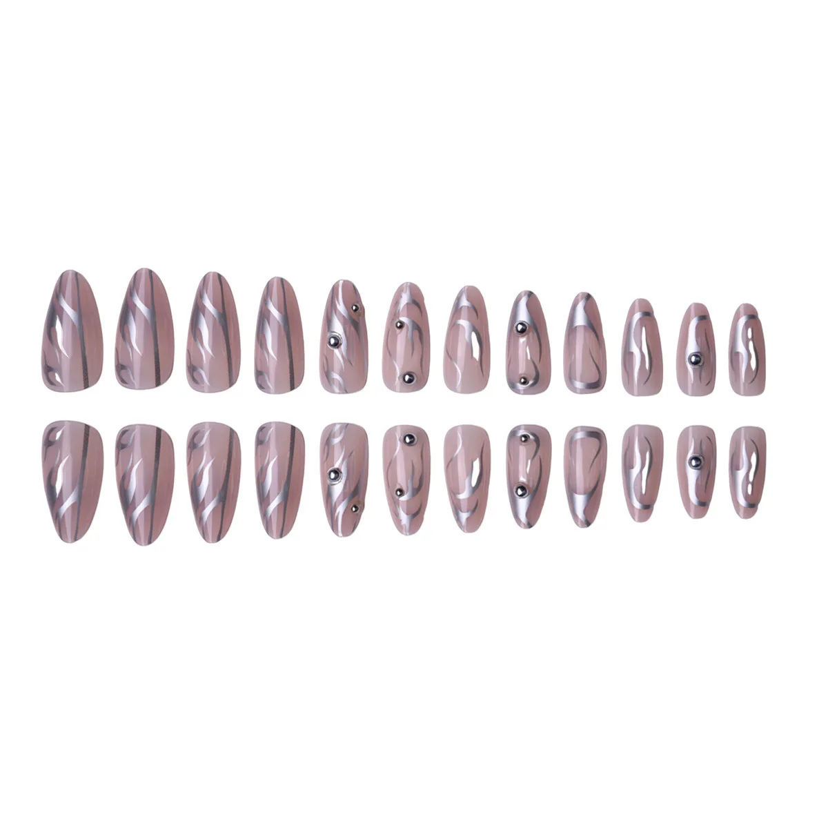 Silver Flame European American Style Press-On Nail Art Stickers False Nails with Studs Cross-Border Nail Design