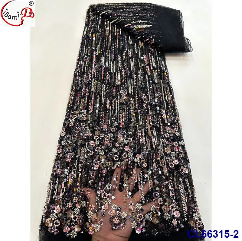 Lisami New Arrivals on Sale Style Fashion Heavy Beans Sequins Embroidery Design Lace Fabric Fashion Woman Evening Wedding Dress