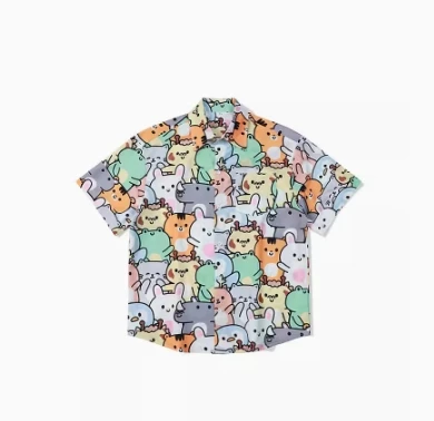 Summer Anime Style Print Cartoon Oversized Hawaiian Short Sleeve Shirts For Men Original Cotton Vintage