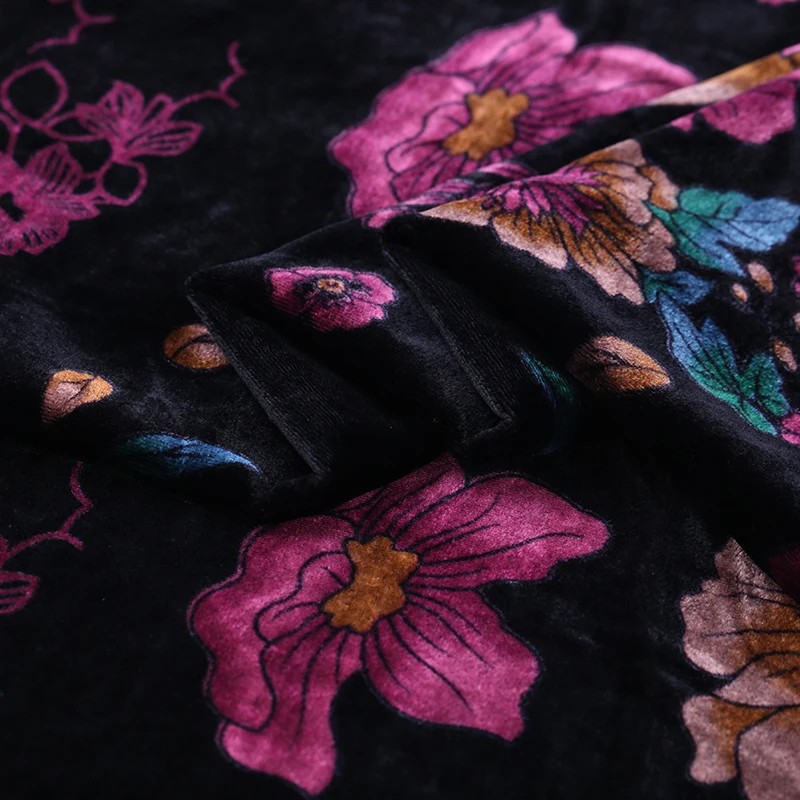 Beautiful Flower Printed Gorgeous Luxury 100% Silk Velvet Heavy Fabric for Women Sleepwear Clothing Dress