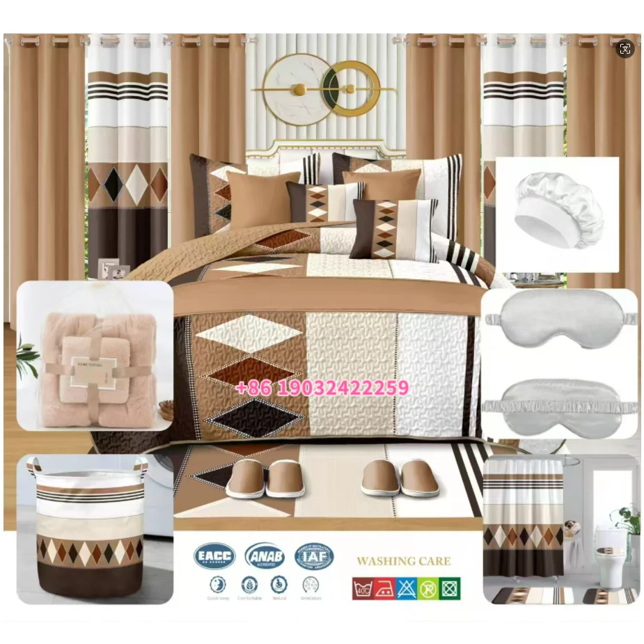 King Size 30pcs Bedspread with Curtains Fitted Bed Sheet Sets Bedroom Sets Sheets Bedding Set 30 Pieces Shower Curtain