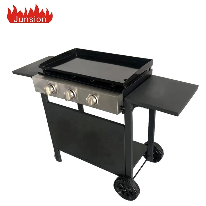 Professional Factory Price CE Outdoor Garden Camping Portable 3 Stainless Steel Burners Barbecue Flat Top Plancha Gas BBQ Grill