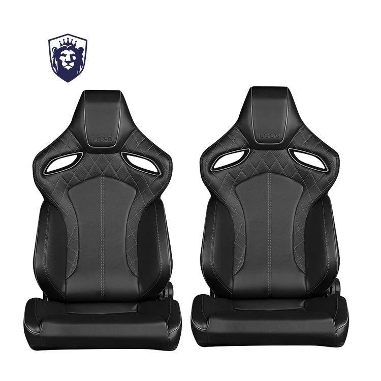 2021 New Style Reclinable Black PVC Leather Black Stitch Carbon Leather Back Racing Bucket Seats