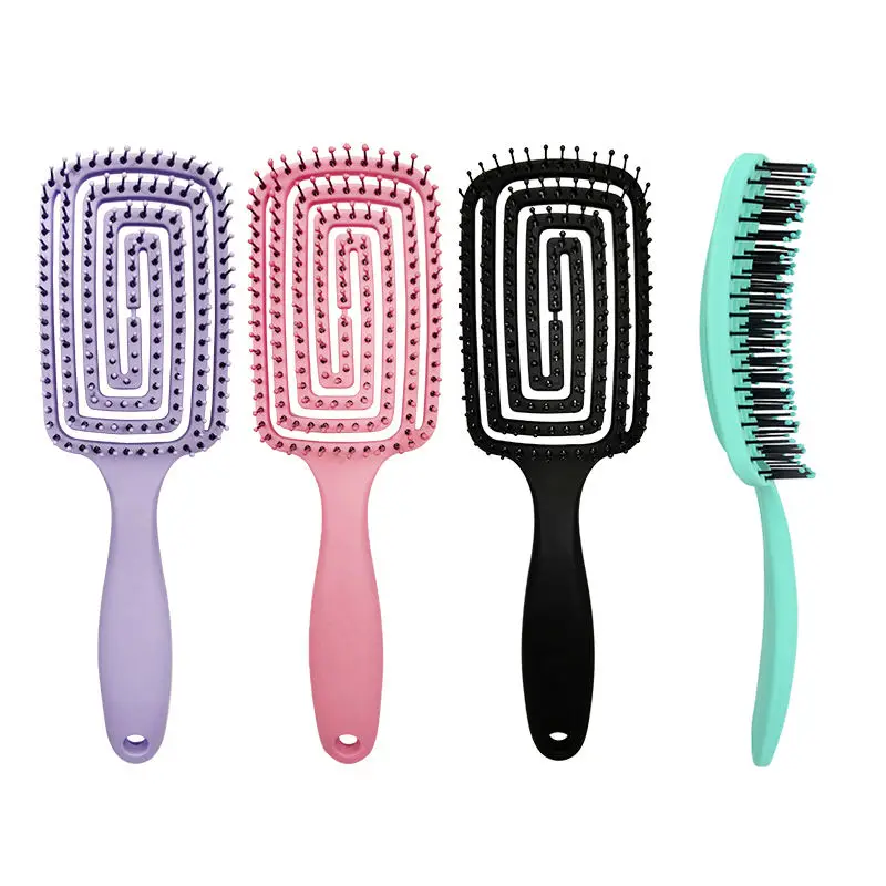 Curved Vented Detangling Hair Brush Cushion Hairbrush Vent Brushes With 6 RowBoar nylon Bristles for Women Styling Curly