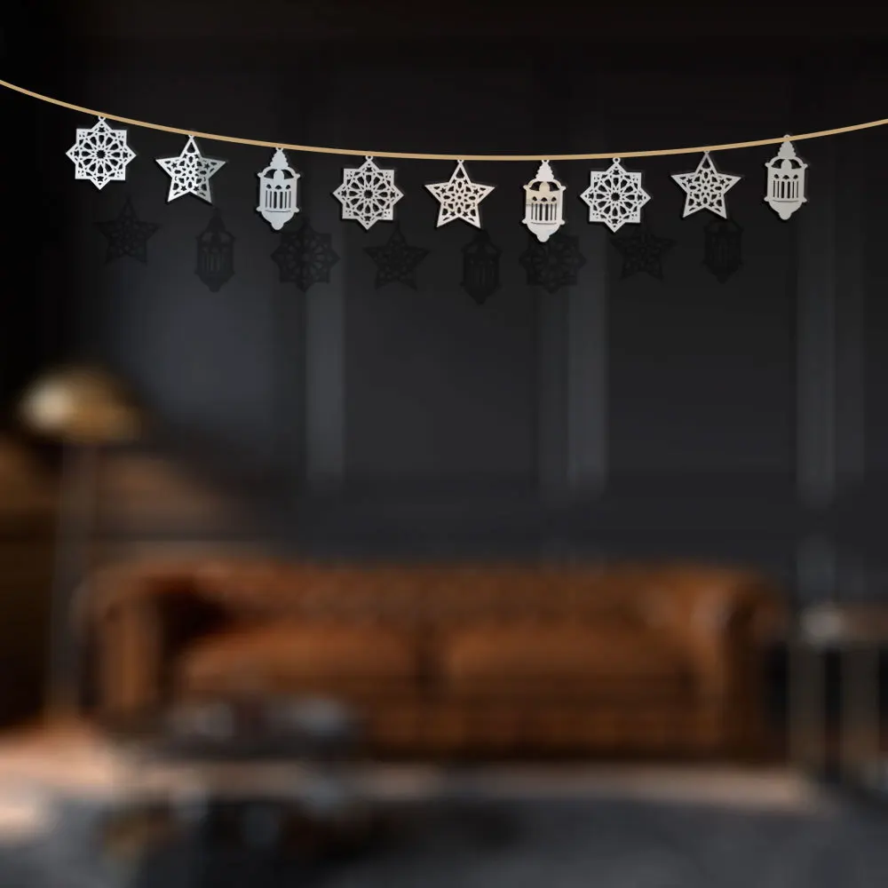Shinny Star Moon Lantern Ramadan Garland EID Decoration Home Happy Ramadan Mubarak Party Decor Hanging Backdrop Muslim Banner
