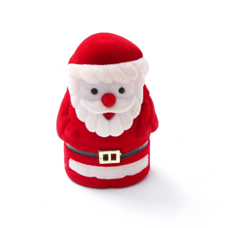 Manufacturer Christmas Santa Claus Shape Velvet Gift Packaging Red Flocking Ring Box