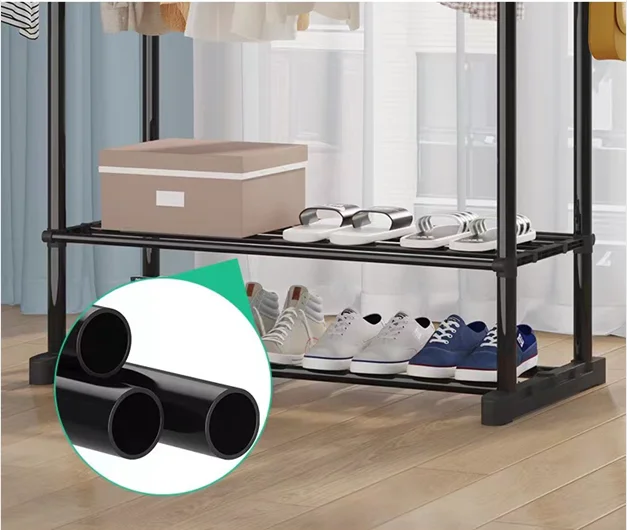 Multifunction Metal Garment Rack with Double Tiers for Home Use Space-Saving Hanging Clothes & Shoes Stand Bedroom Living Room