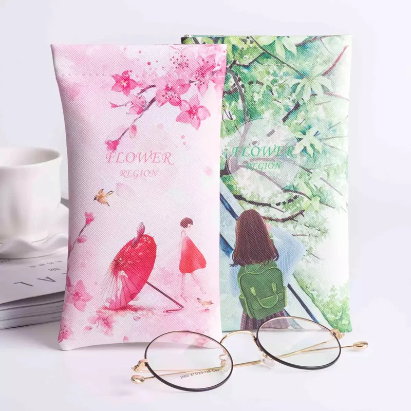 Portable PU Leather Cartoon Pattern Glasses Storage Bag Customizable Logo Carrying Case for Myopia Glasses and Sunglasses