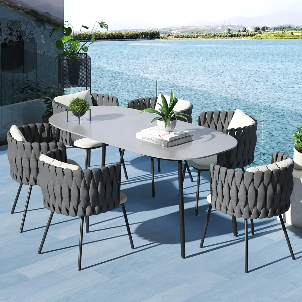 BKX modern style luxury white dining table party Oval patio furniture outdoor dinner table set