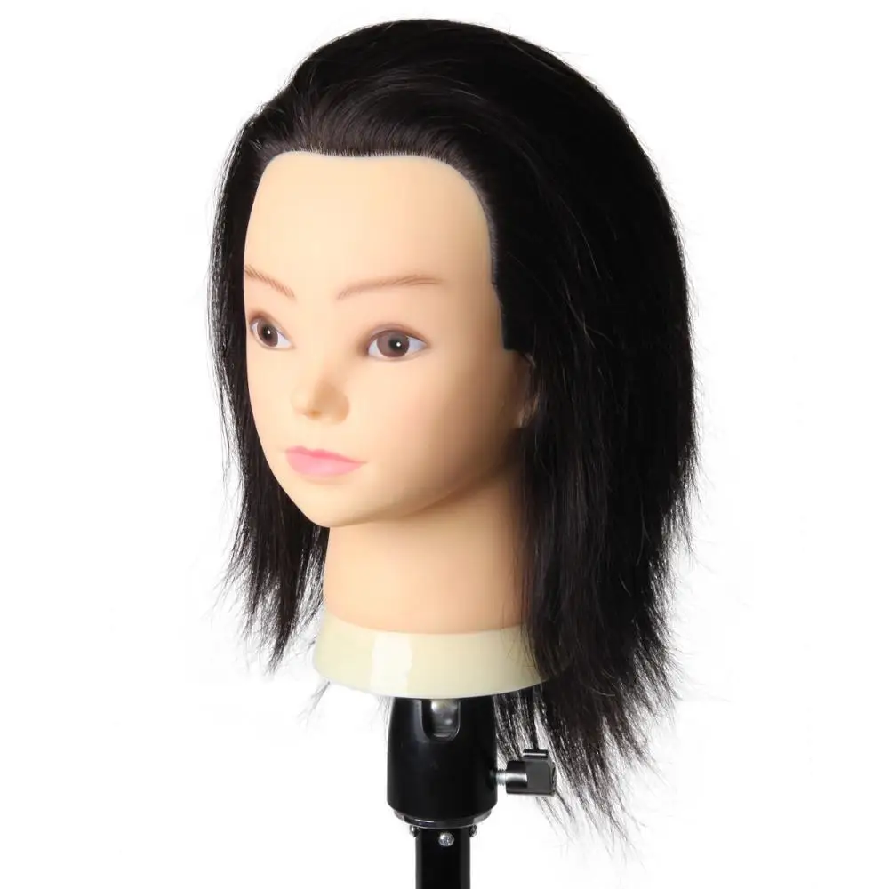 100% Human Hair Mannequin Head Real Natural Black Color Practice Model Training for Hairdresser
